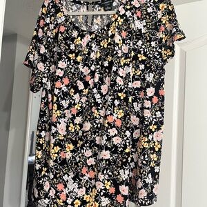 Liz Claiborne Pink and Yellow Ruffled Short Sleeve Blouse